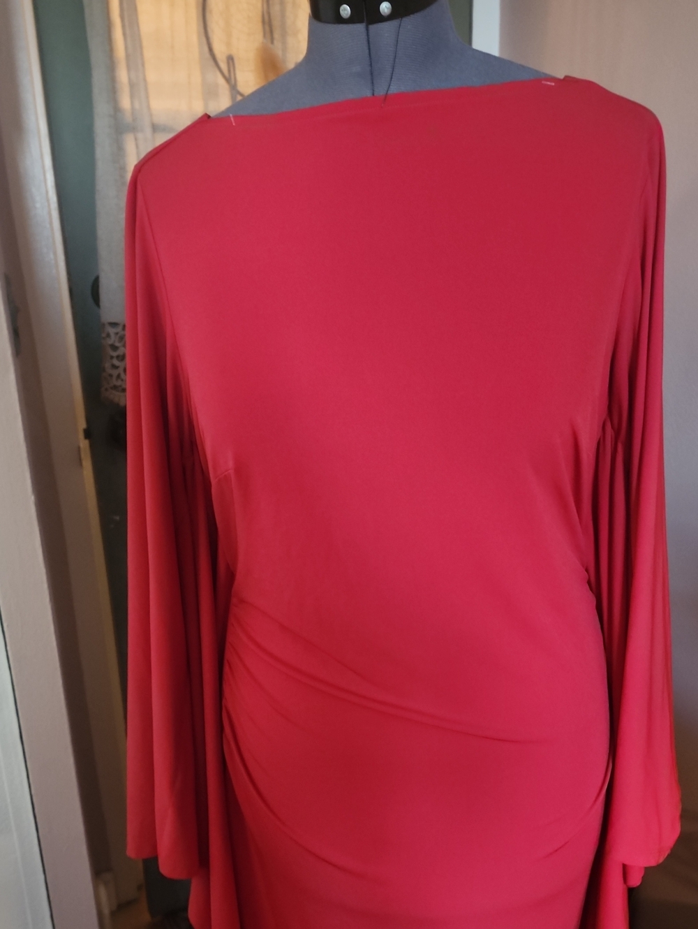 Eloquii Red Maxi Dress Sz 16 with Draped Sleeves - Picture 6 of 7